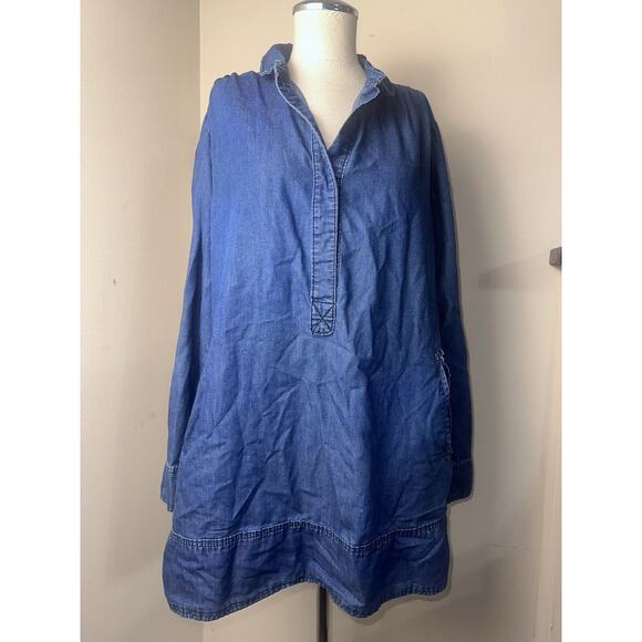 Workshop Women's Shirt Dress Blue Denim Chambray Long Sleeve Pocket Plus Sz 0X - Picture 1 of 10
